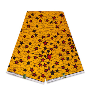 VLISCO stof Hollandais Afrikaanse Wax print - Geel / Rode Stars