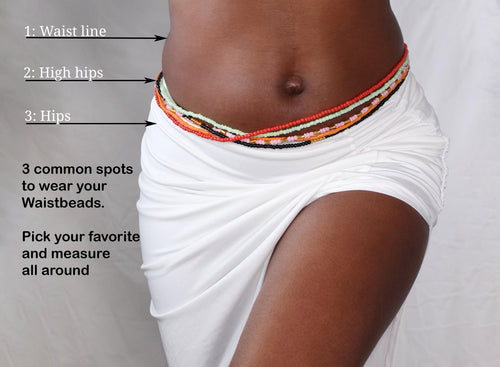 Waist Beads / African Hip Chain - IDEN - Black (elastic)