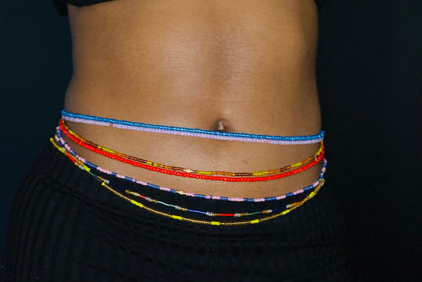 Waist Beads / Afrikaanse Heupketting - OGHOGHO - Groen / gold (elastisch)